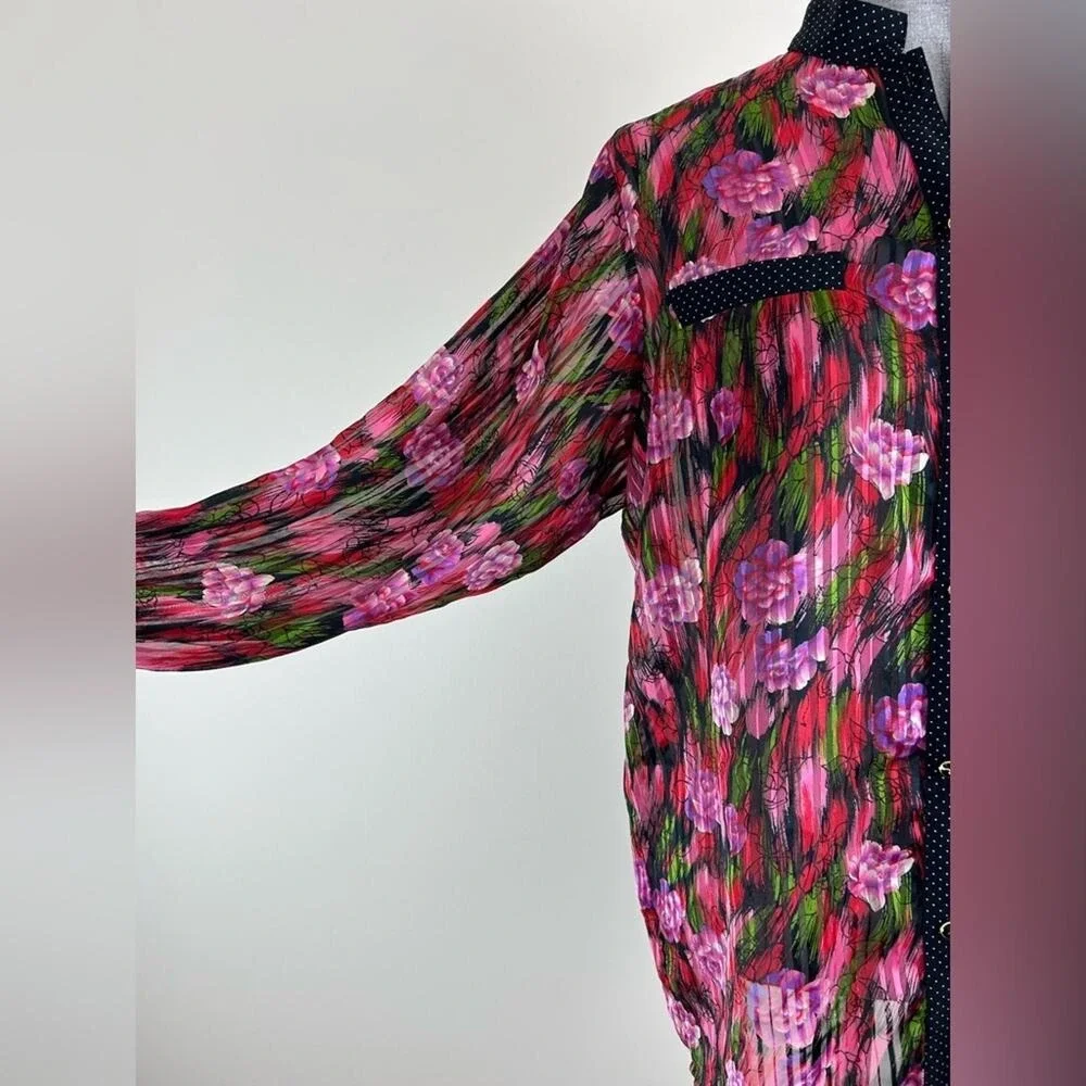 Vintage Diane Tres Polka Dot Sheer Floral‎ Button Down Blouse